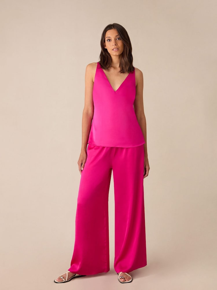 Ro&Zo Pink Satin Wide Leg Trousers - Image 1 of 3