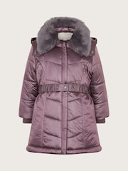 Monsoon Purple Metallic Chevron Faux Fur Collar Coat - Image 1 of 4