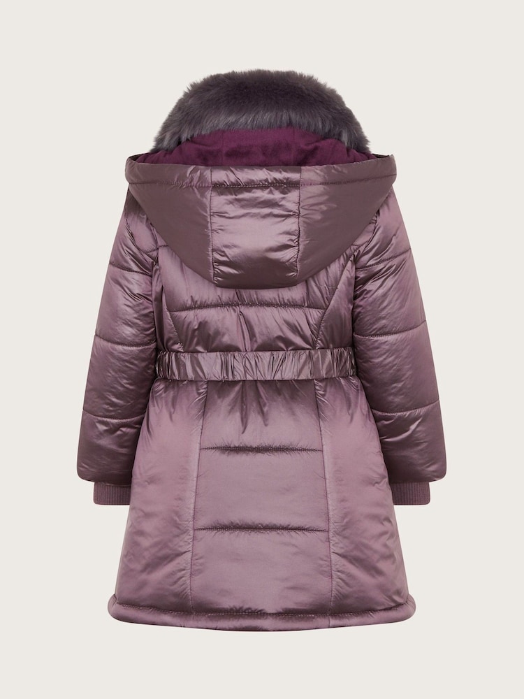 Monsoon Purple Metallic Chevron Faux Fur Collar Coat - Image 2 of 4