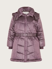 Monsoon Purple Metallic Chevron Faux Fur Collar Coat - Image 3 of 4
