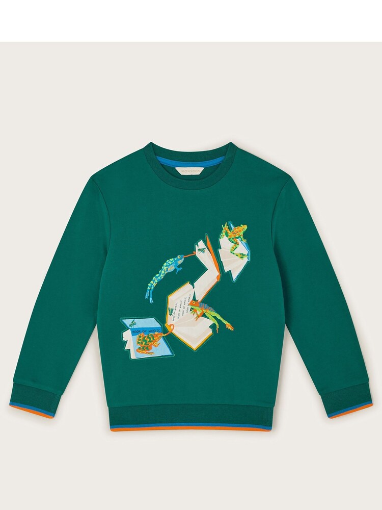 Monsoon Green Frogs On The Books Sweatshirt - Image 1 of 3