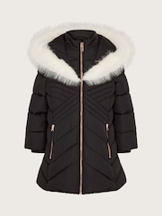 Monsoon Black Diagonal Padded Faux Fur Trim Coat - Image 2 of 4