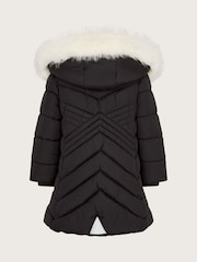 Monsoon Black Diagonal Padded Faux Fur Trim Coat - Image 3 of 4