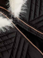 Monsoon Black Diagonal Padded Faux Fur Trim Coat - Image 4 of 4