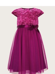 Monsoon Pink Velvet Embroidered Tulle Dress - Image 1 of 3