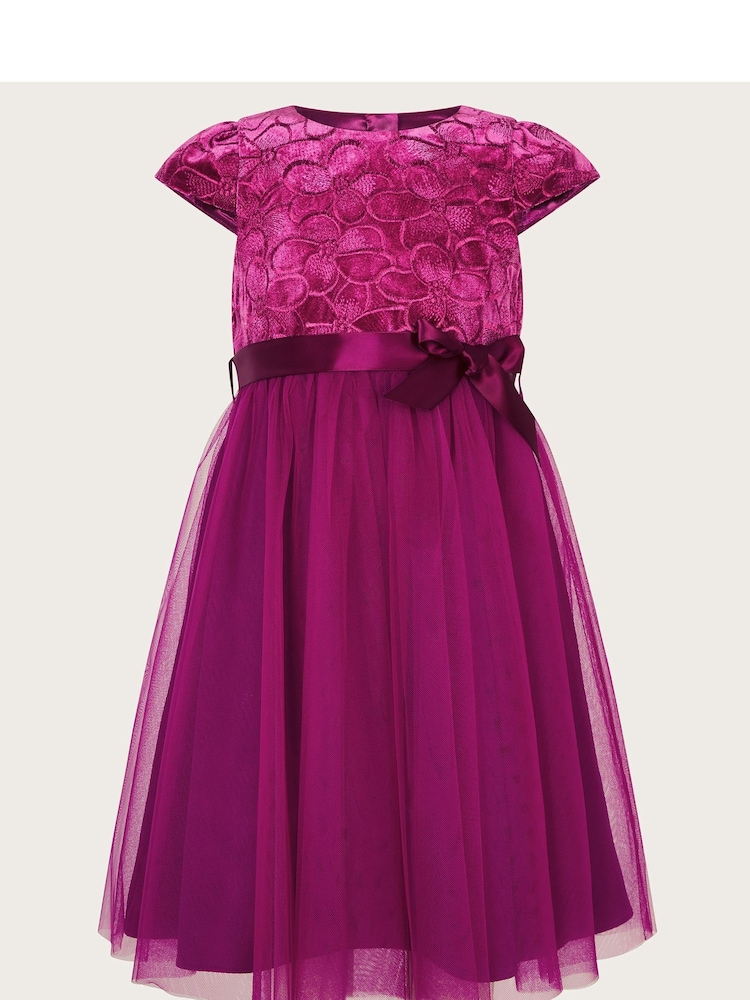 Monsoon Pink Velvet Embroidered Tulle Dress - Image 1 of 3