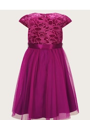 Monsoon Pink Velvet Embroidered Tulle Dress - Image 2 of 3