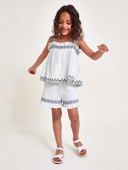 Monsoon White Embroidered Frill Top and Shorts Set - Image 1 of 4