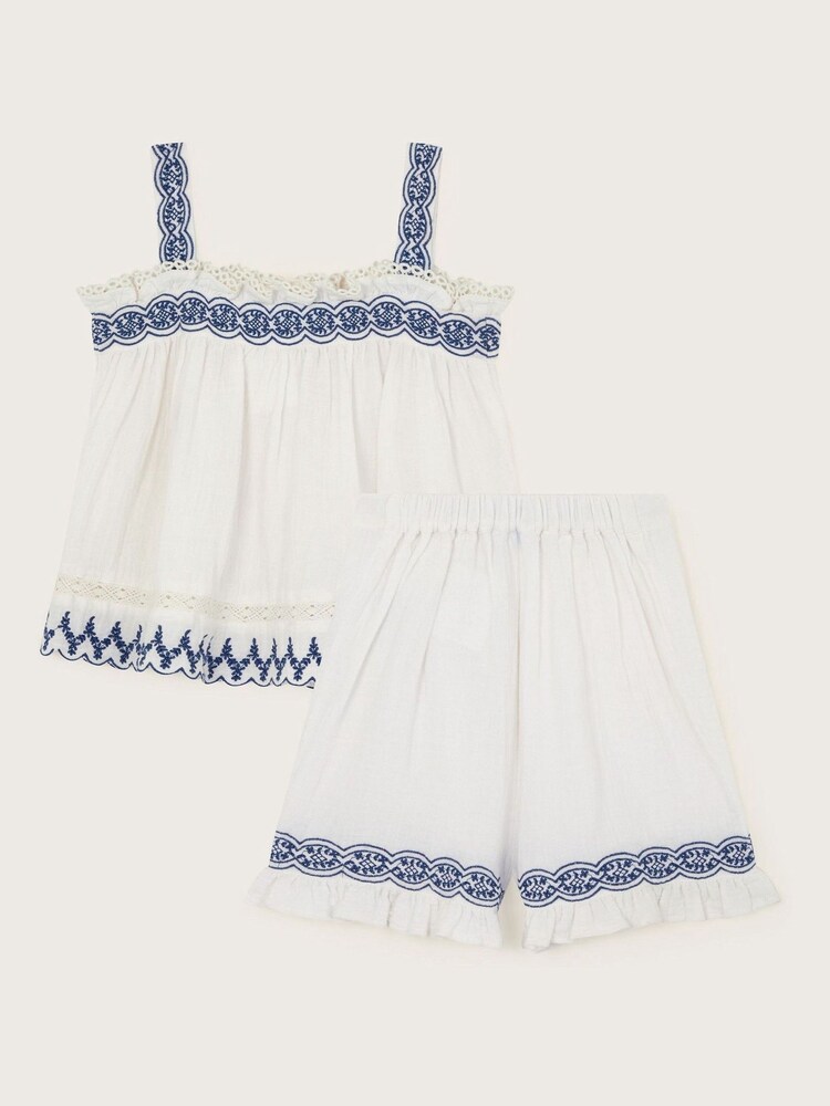 Monsoon White Embroidered Frill Top and Shorts Set - Image 4 of 4