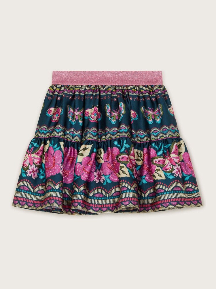 Monsoon Blue Satin Butterfly Skirt - Image 2 of 4 Monsoon Blue Satin Butterfly Skirt - Image 2 of 4