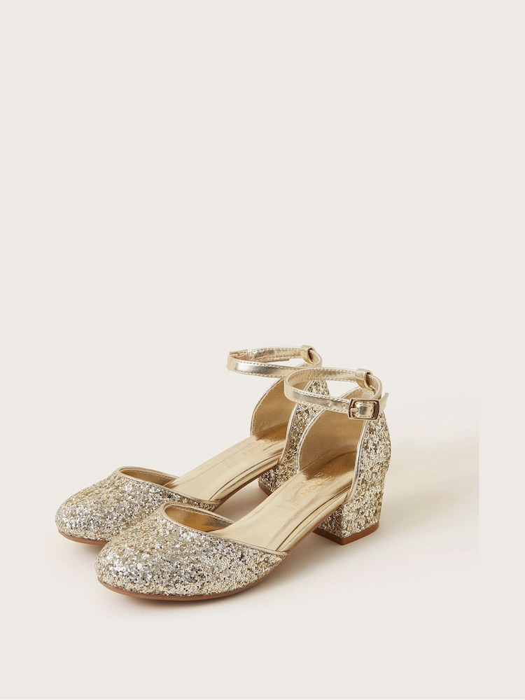 Monsoon Gold Glitter Two-Part Heels - Image 1 of 3 Monsoon Gold Glitter Two-Part Heels - Image 1 of 3