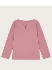 Monsoon Pink Long Sleeve 100% Cotton Sequin Flower T-Shirt - Image 3 of 4
