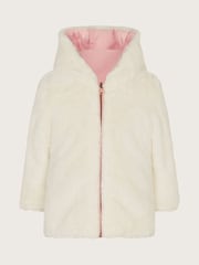 Monsoon Pink Baby Reversible Faux Fur Coat - Image 1 of 4