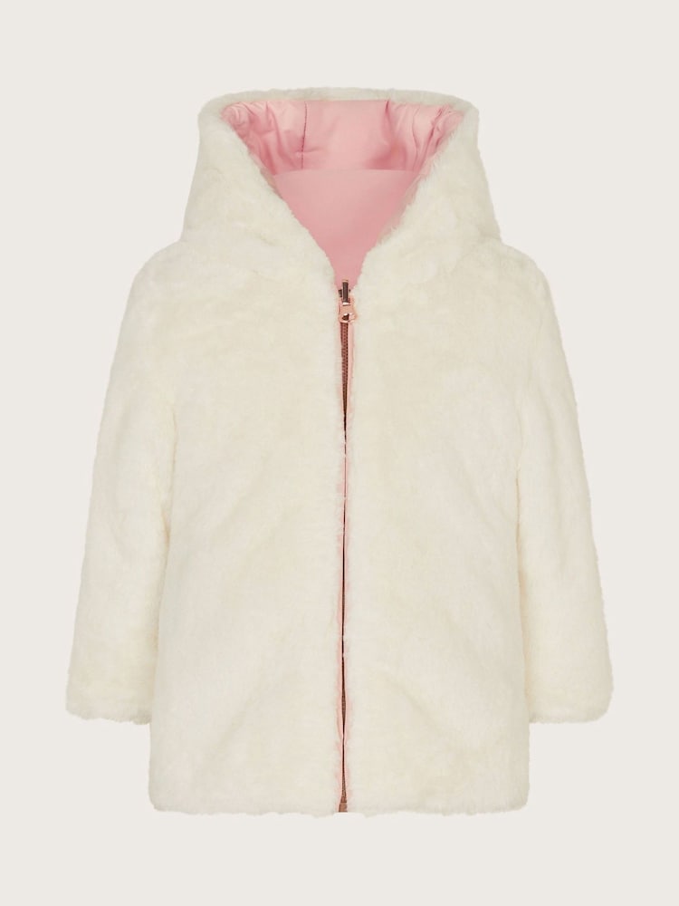 Monsoon Pink Baby Reversible Faux Fur Coat - Image 1 of 4