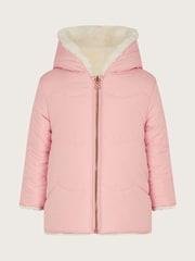 Monsoon Pink Baby Reversible Faux Fur Coat - Image 3 of 4