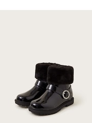 Monsoon Black Patent Faux Fur Cuff Boots - Image 1 of 3
