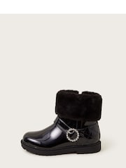 Monsoon Black Patent Faux Fur Cuff Boots - Image 2 of 3