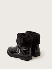 Monsoon Black Patent Faux Fur Cuff Boots - Image 3 of 3