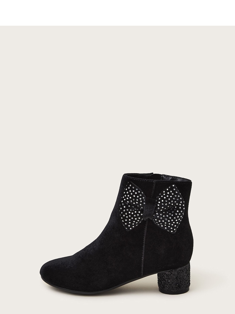 Monsoon Black Velvet Bow Boots - Image 2 of 3