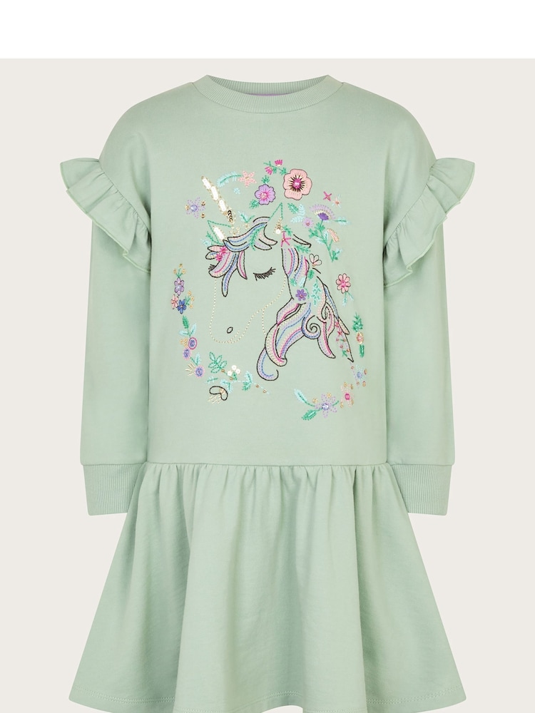 Monsoon Green 100% Cotton Unicorn Sweater Dress - Image 2 of 4