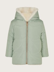 Monsoon Green Baby Reversible Faux Fur Coat - Image 3 of 4
