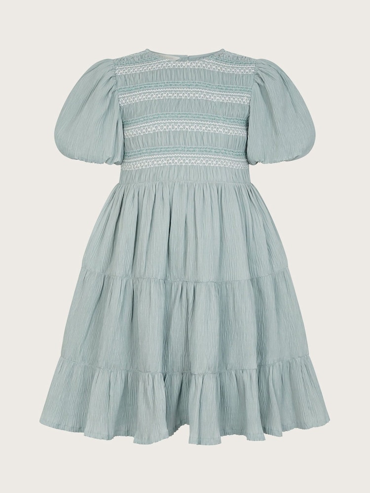 Monsoon Green Puff Sleeve Shirred Dress - Image 2 of 4 Monsoon Green Puff Sleeve Shirred Dress - Image 2 of 4