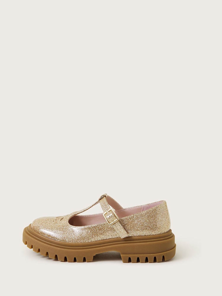Monsoon Gold Glitter Patent Mary Jane Shoes - Image 2 of 3