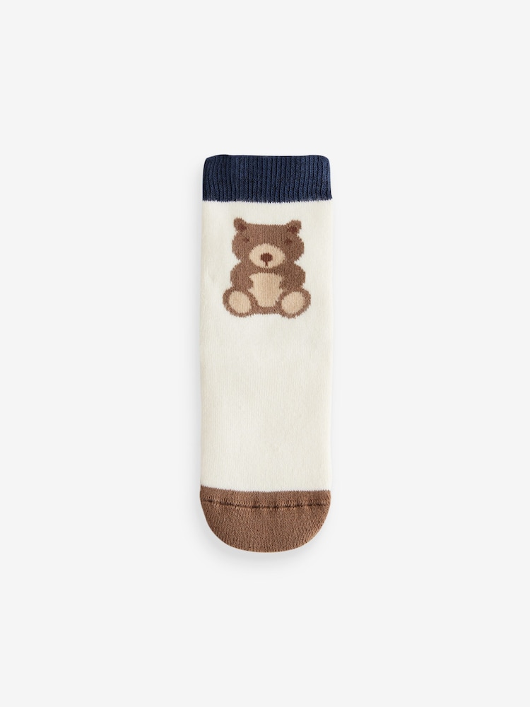 Navy/Ecru Bear Cosy Terry Cotton Rich Socks 5 Pack - Image 2 of 6