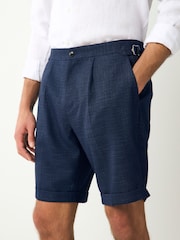 Navy Blue Slim Fit Textured Side Adjuster Shorts - Image 1 of 10