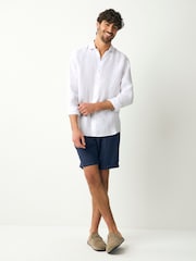 Navy Blue Slim Fit Textured Side Adjuster Shorts - Image 2 of 10
