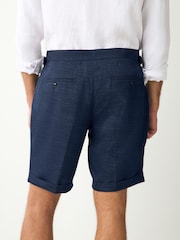 Navy Blue Slim Fit Textured Side Adjuster Shorts - Image 3 of 10