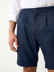 Navy Blue Slim Fit Textured Side Adjuster Shorts - Image 4 of 10