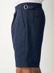 Navy Blue Slim Fit Textured Side Adjuster Shorts - Image 6 of 10