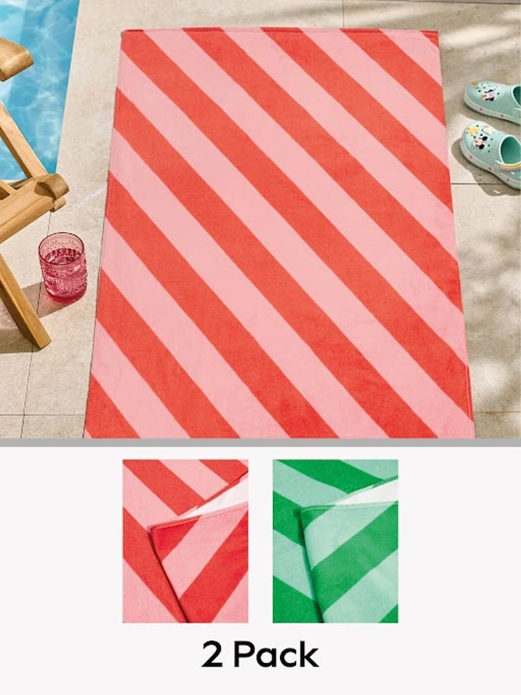 2 Pack 100% Cotton Stripe Beach Towels - Imagen 1 de 7