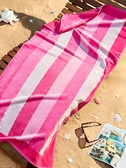 Pink Stripe 100% Cotton Beach Towel - Image 1 of 4