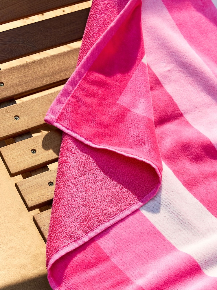 Pink Stripe 100% Cotton Beach Towel - Image 2 of 4