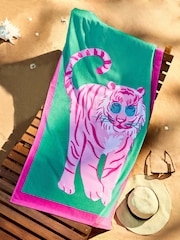 Green Tiger 100% Cotton Beach Towel - Image 1 of 4