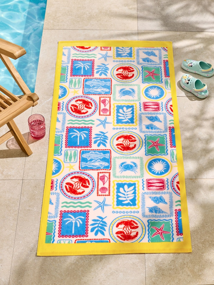 Multi Postcard 100% Cotton Beach Towel - Image 1 of 3