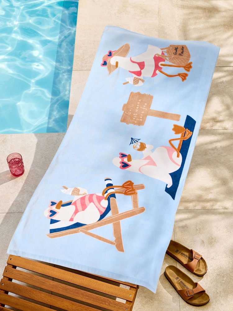 Blue Seagull 100% Cotton Beach Towel - Image 1 of 3