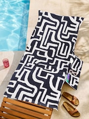 Blue Geo Pocket 100% Cotton Beach Towel - Image 1 of 3