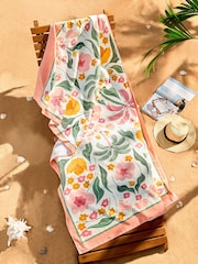 Pink Floral Palm XL 100% Cotton Beach Towel - Image 1 of 4