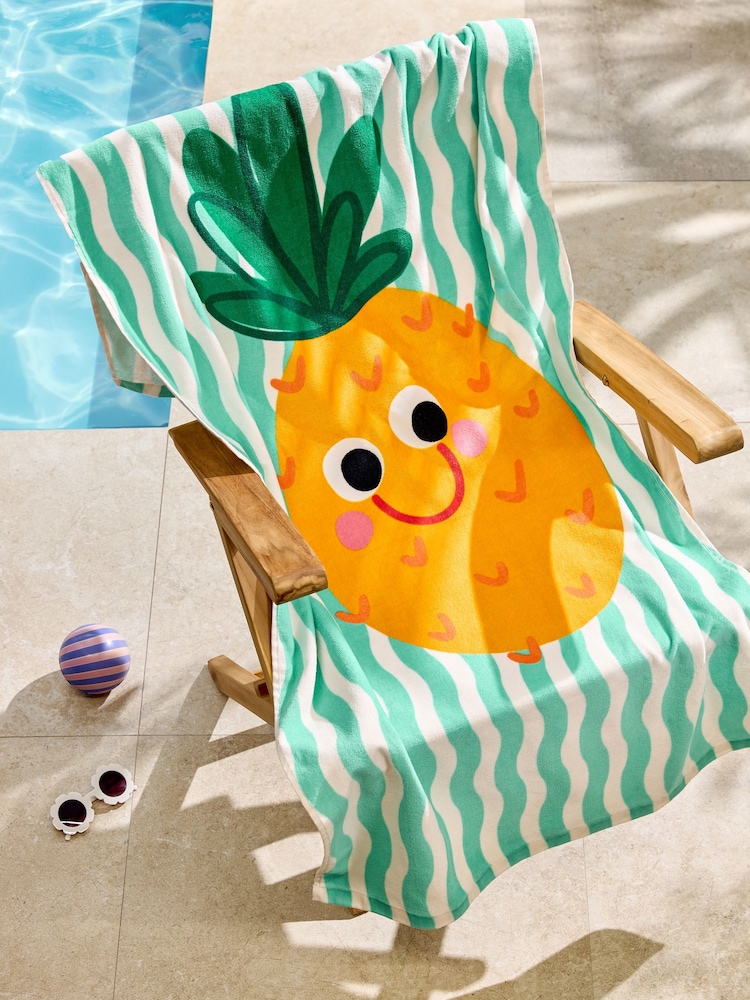 Green Pineapple Kids 100% Cotton Beach Towel - Image 1 of 4