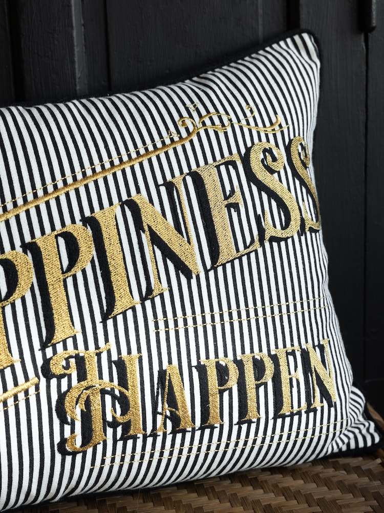 Подушка с надписью и вышивкой Rockett George Let Happiness Happen - Изображение 1 из 6
