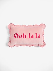 Rockett St George Pink Ooh La La Scalloped Velvet Slogan Cushion - Image 4 of 6