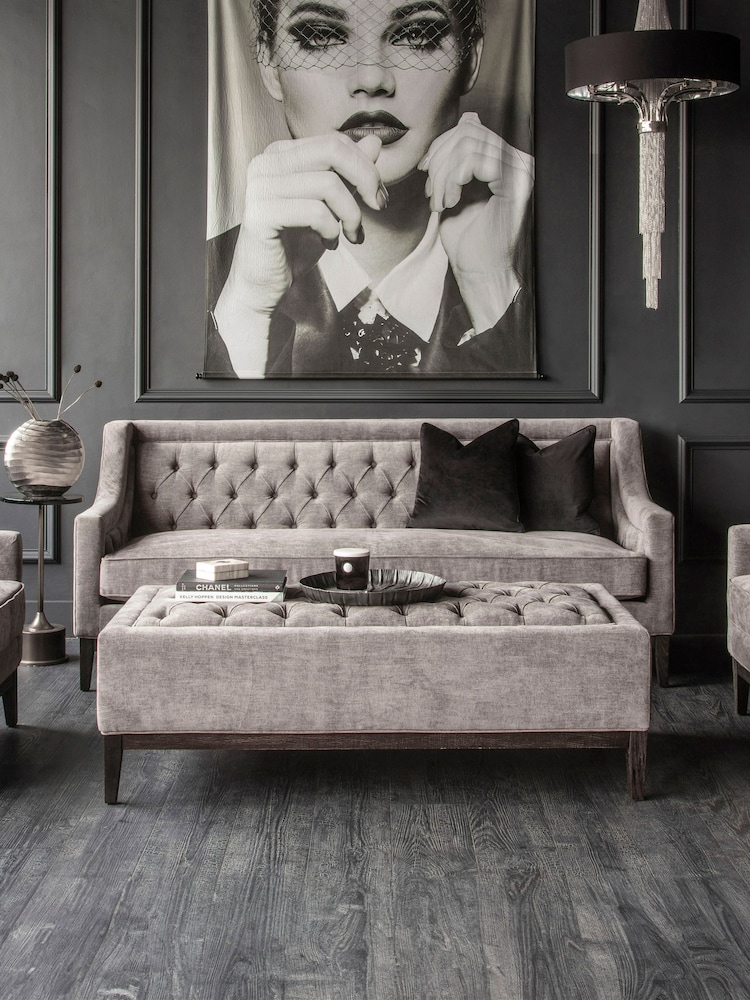 Libra Warm Grey Theodore Buttoned XL Ottoman - Image 1 of 5