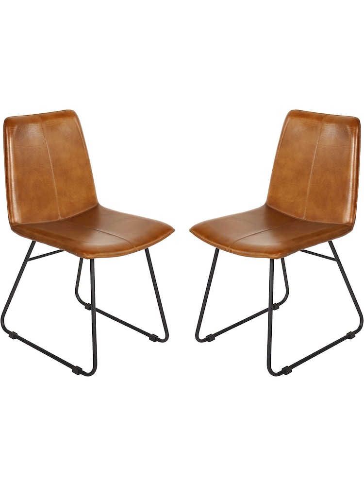Libra Set of 2 Brown Robinson Leather Dining Chairs - Image 2 of 5
