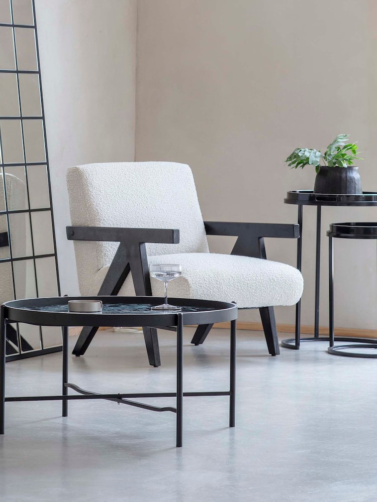 Libra Ivory San Diego Wooden Frame Boucle Armchair - Image 1 of 5