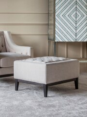 Libra Cream Theodore Buttoned Stool - Image 1 of 5