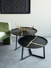Libra Black Arizona Textured Aluminium Coffee Table Set of 2 - Image 1 of 5