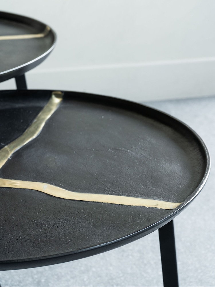 Libra Black Arizona Textured Aluminium Coffee Table Set of 2 - Image 2 of 5